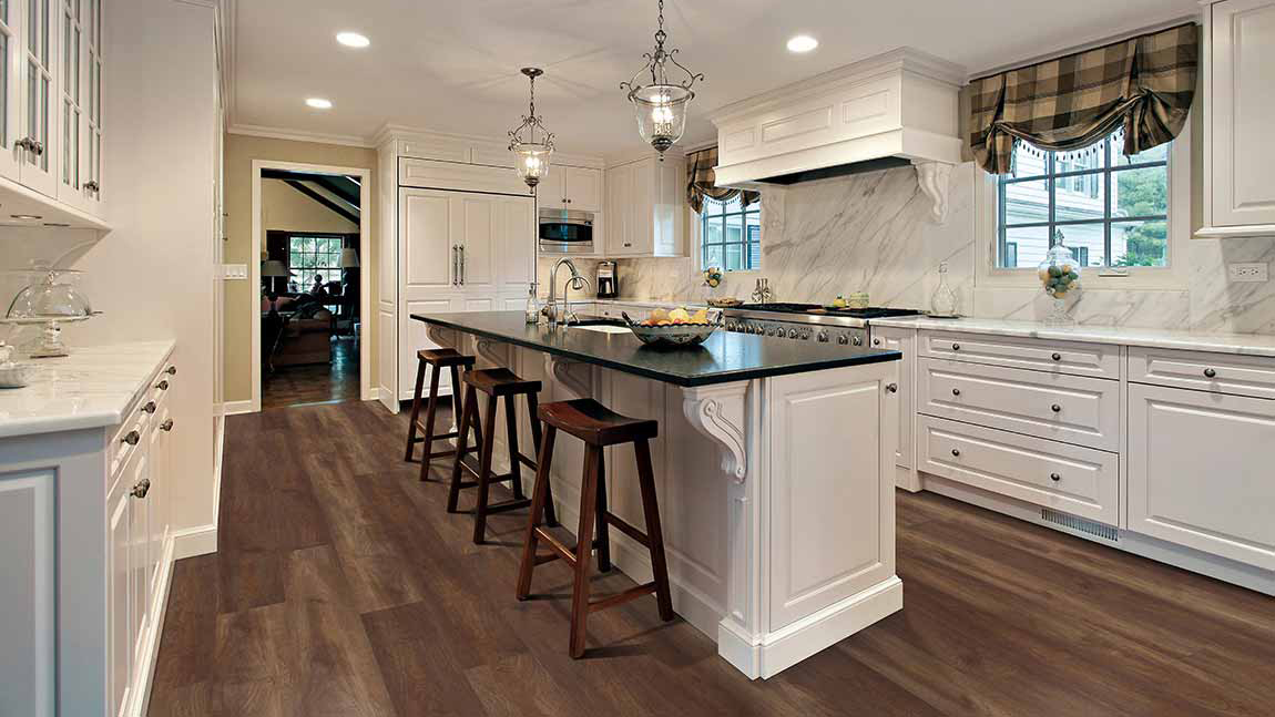 Luxury vinyl flooring in a kitchen.