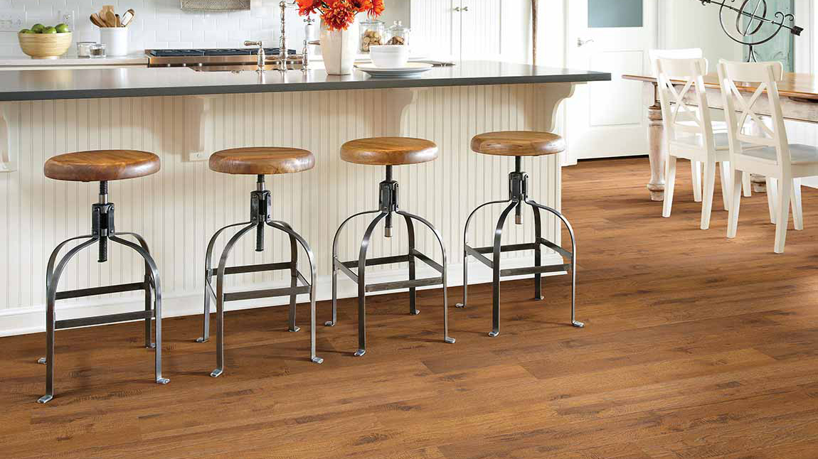 Laminate floors in a dining room.